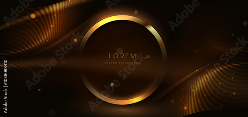 Elegant golden circle glowing with lighting effect sparkle on black background.