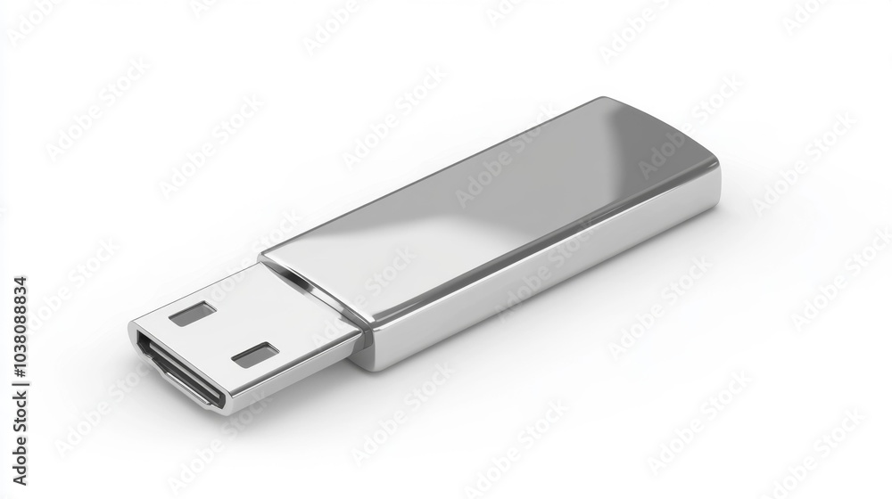 Sleek Silver USB Flash Drive on White Background – Portable Data Storage Solution. Generative AI Sleek Silver USB Flash Drive on White Background – Portable Data Storage Solution. Generative AI