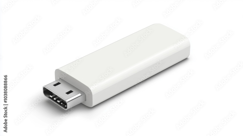 White USB flash drive on a plain background showcasing sleek minimalist design. A compact data storage solution for everyday use.. Generative AI White USB flash drive on a plain background showcasing sleek minimalist design. A compact data storage solution for everyday use.. Generative AI
