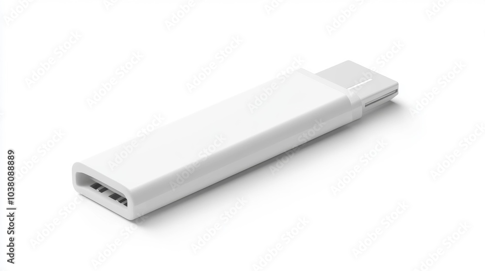 USB flash drive with a sleek white design isolated on a plain background for tech and data storage visuals. Generative AI USB flash drive with a sleek white design isolated on a plain background for tech and data storage visuals. Generative AI