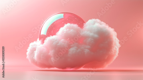 A soft pink cloud encased in a transparent bubble