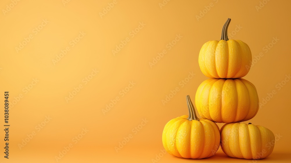 Minimalist Yellow Pumpkins on Orange Background Minimalist Yellow Pumpkins on Orange Background