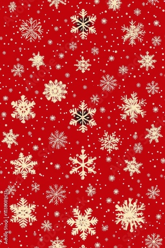 Elegant golden snowflakes on a rich red background create a festive holiday a...