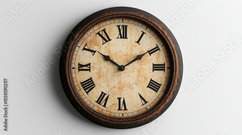 Wallpaper Mural Classic wall clock with Roman numerals on a white background antique-style clock with a weathered look rustic vintage timepiece for home decor. Generative AI Torontodigital.ca