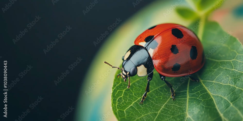 Fototapeta premium Ladybug on Leaf Against Earth Background