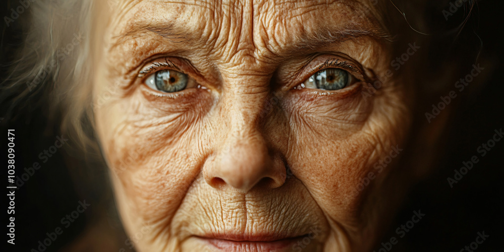 A close-up portrait of an elderly woman, showcasing the intricate details of her face. A close-up portrait of an elderly woman, showcasing the intricate details of her face.