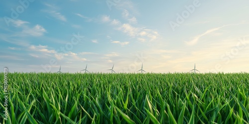 Wind Turbines Towering Over Green Grass Field