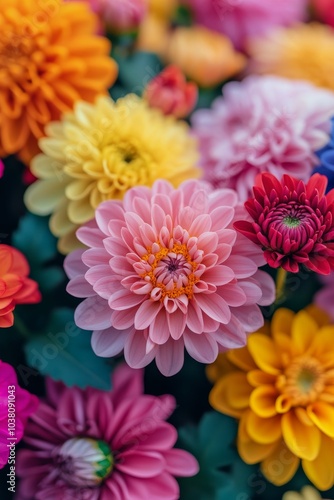 Colorful blooming chrysanthemums in a vibrant garden during early autumn season