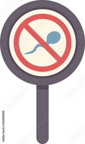 Round sign with a sperm and red forbidding symbol representing infertility problems and contraception
