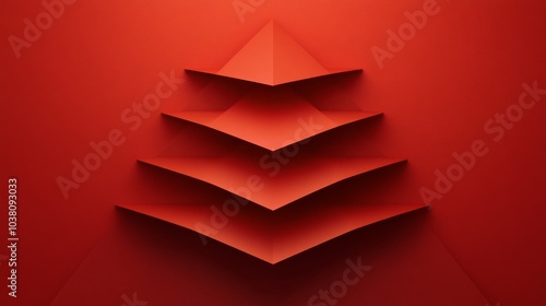 Red paper tree design on a solid red background ideal for festive decorations...