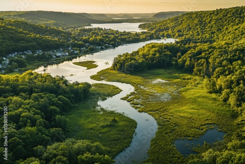 forest landscape with river that flows the water