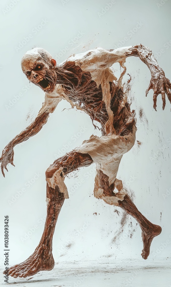 A decaying zombie runs with a scream. A decaying zombie runs with a scream.