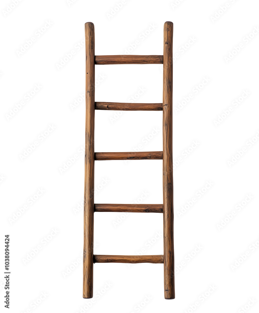 A rustic wooden ladder. On a transparent png or white background, isolated A rustic wooden ladder. On a transparent png or white background, isolated