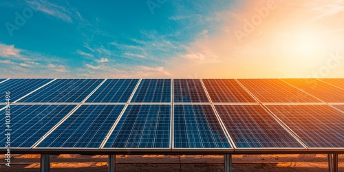 Solar Panels Under Bright Blue Sky at Sunset