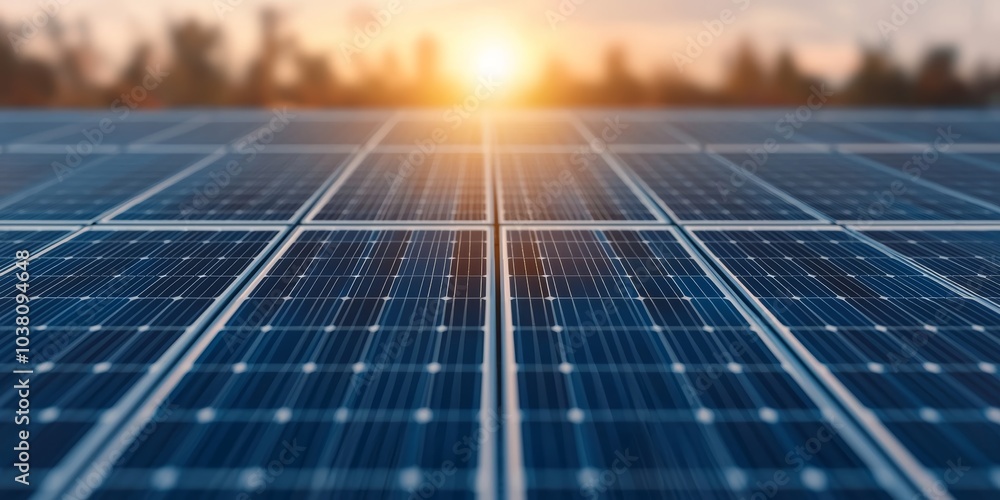 Solar Energy Installation at Sunrise in Industrial Area Solar Energy Installation at Sunrise in Industrial Area