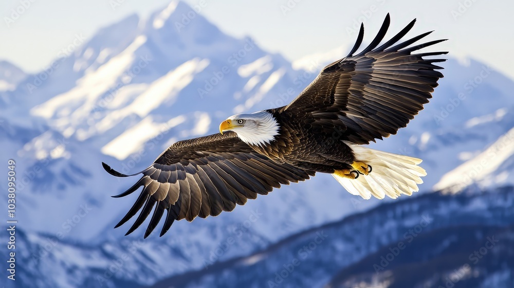 Majestic Eagle Soaring Over Snowy Mountains Majestic Eagle Soaring Over Snowy Mountains