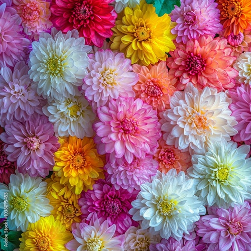 A vibrant array of multicolored flowers arranged beautifully on a floral back...