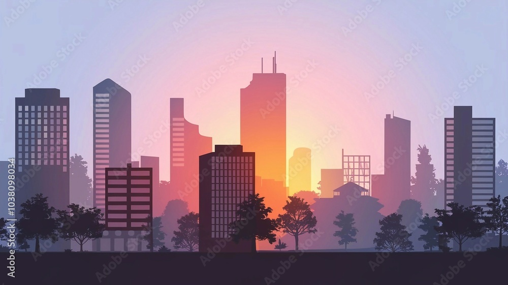 Fototapeta premium Silhouette of the city scene