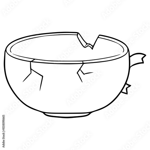broken teacup illustration hand drawn outline vector