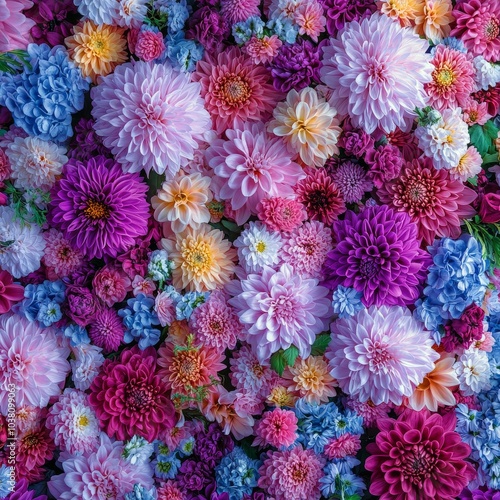 A vibrant array of multicolored flowers arranged beautifully on a floral back...