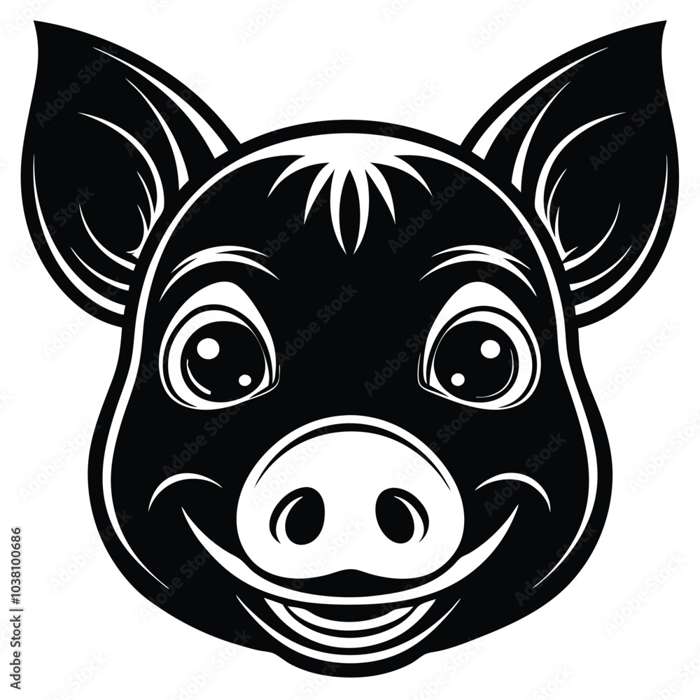 black and white illustration of a pig black and white illustration of a pig