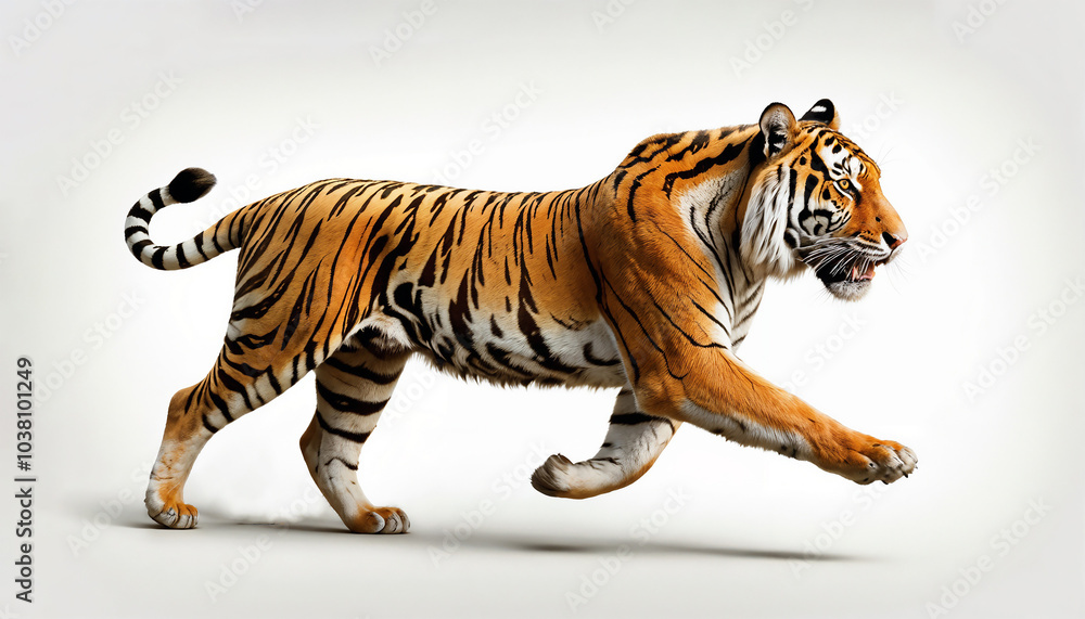 Fototapeta premium Bengal tiger running on a white isolated background
