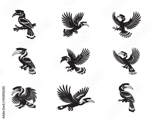 Collection of Great hornbill silhouettes design - Great hornbill Vector illustration
