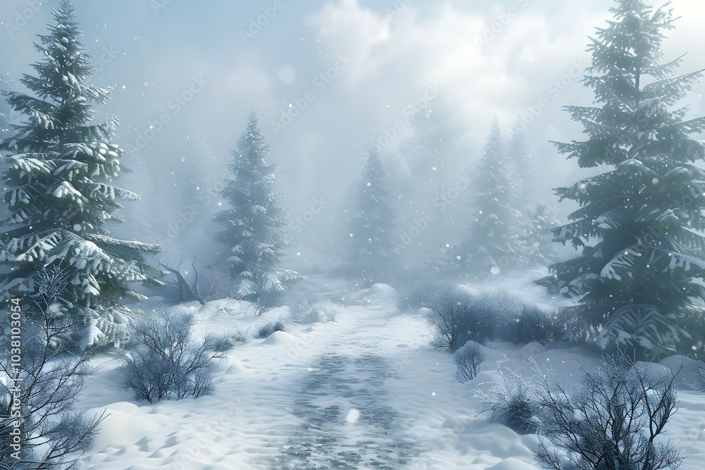A snow covered forest filled with lots of trees A snow covered forest filled with lots of trees