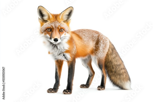 Sly fox portrait reddish fur on a white background in a minimalistic composition isolated