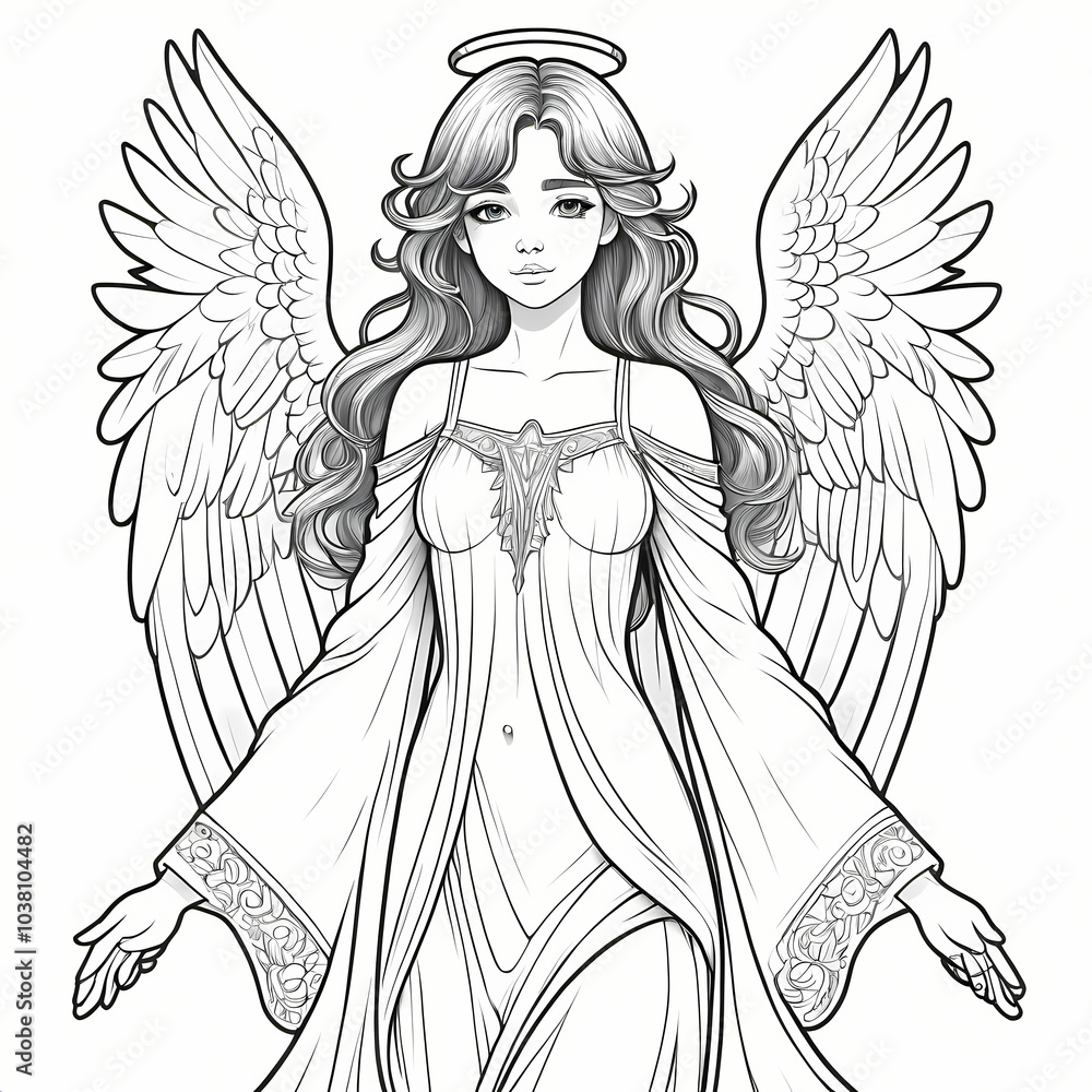 Fototapeta premium Beautiful Angel Coloring Book Page