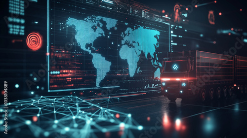 Digital Supply Chain Dashboard with Real-Time Data Analytics for Tracking Shipments, Inventory, and Logistics, Featuring Global Map, Predictive Analytics, and Automated Warehouse 