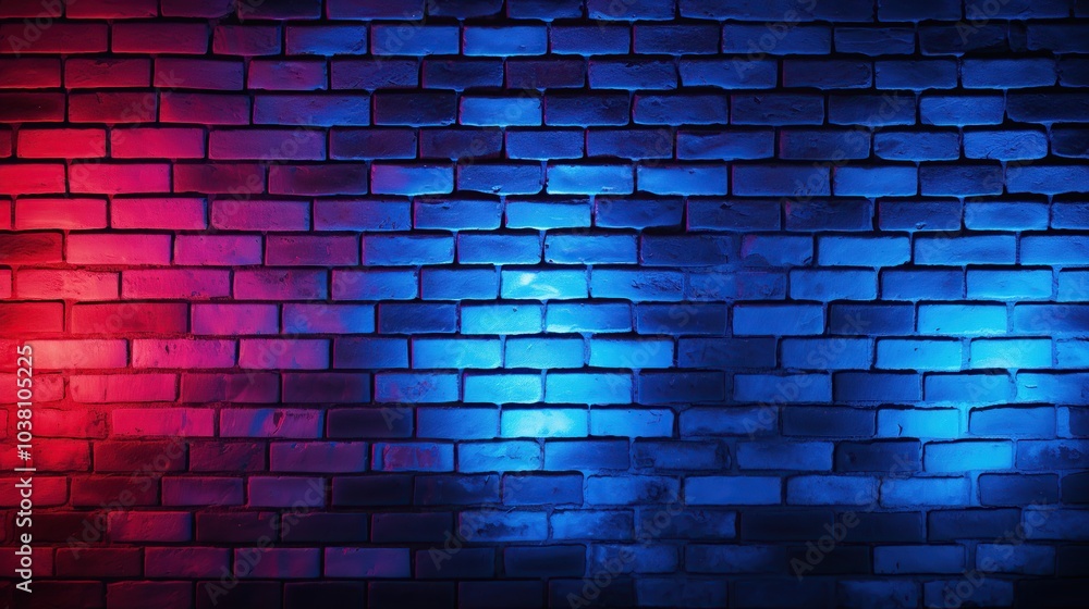 Brick wall with neon light in the background. Empty space for add text. Brick wall with neon light in the background. Empty space for add text.