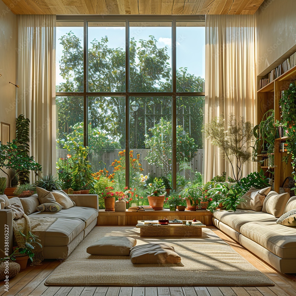 Modern Living Room with Garden View Modern Living Room with Garden View