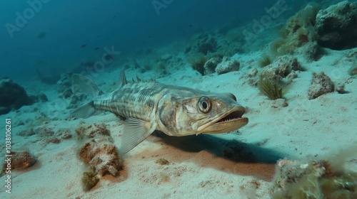 Prehistoric jawless fish swimming near the seafloor  surrounded by early marine invertebrates.