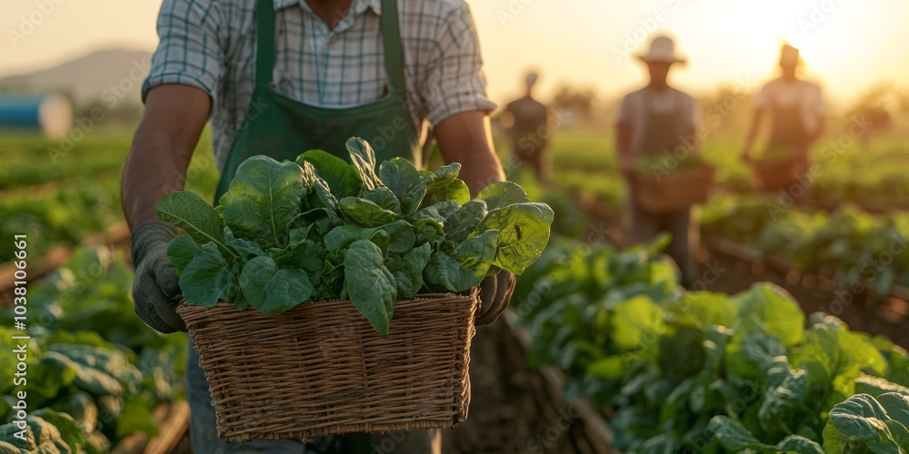 Fototapeta premium Eco-Friendly Harvesting of Fresh Crops at Sunset