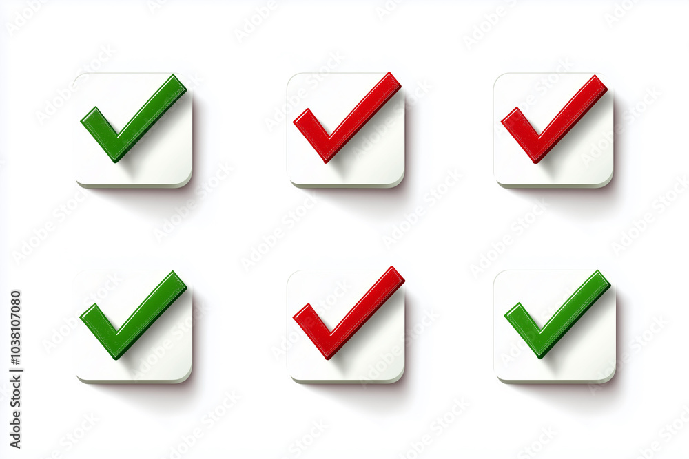 row of red and green check marks. The red and green check marks are placed next to each other row of red and green check marks. The red and green check marks are placed next to each other