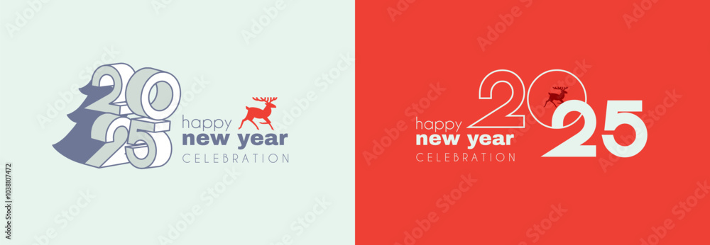 Happy New 2025 Year logo celebration and card template. Minimal design. 2025 text for header and calendar Happy New 2025 Year logo celebration and card template. Minimal design. 2025 text for header and calendar