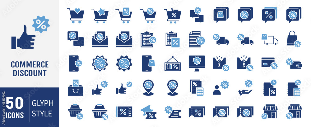 Commerce discount icon collection set. Containing discount, voucher, message, marketing icon. Simple flat vector illustration Commerce discount icon collection set. Containing discount, voucher, message, marketing icon. Simple flat vector illustration