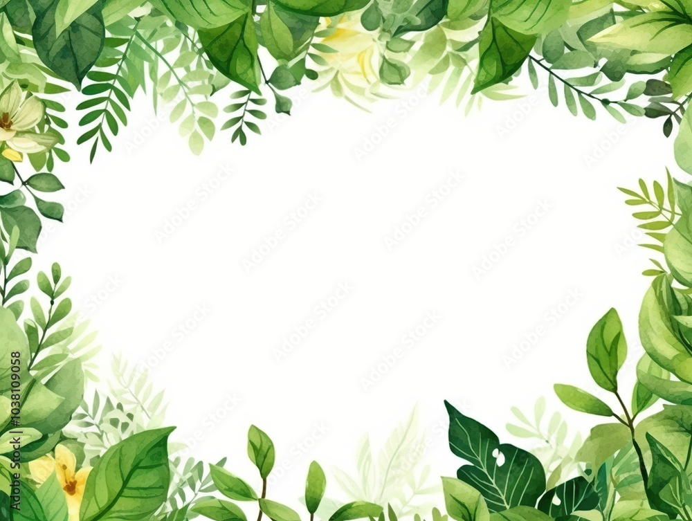 Watercolor Greenery Frame With White Background Watercolor Greenery Frame With White Background