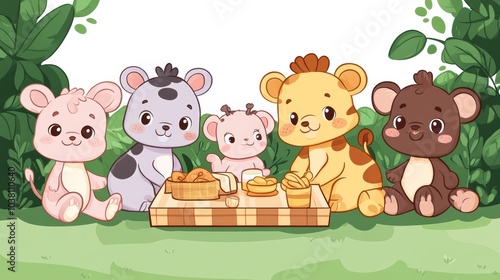 Cute Animals Enjoying a Picnic in the Forest