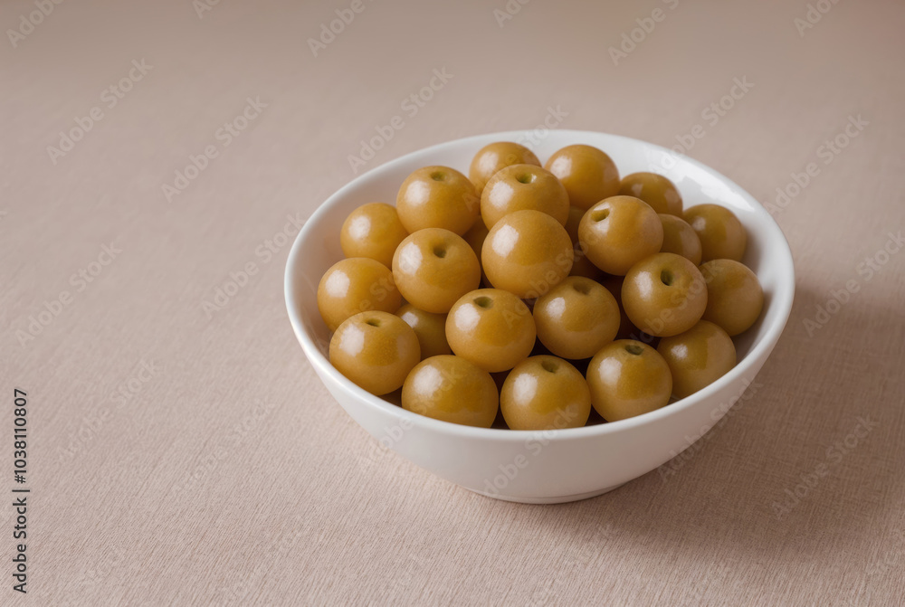 Bright yellow plums in a white ceramic bowl showcase their natural beauty and flavor Bright yellow plums in a white ceramic bowl showcase their natural beauty and flavor
