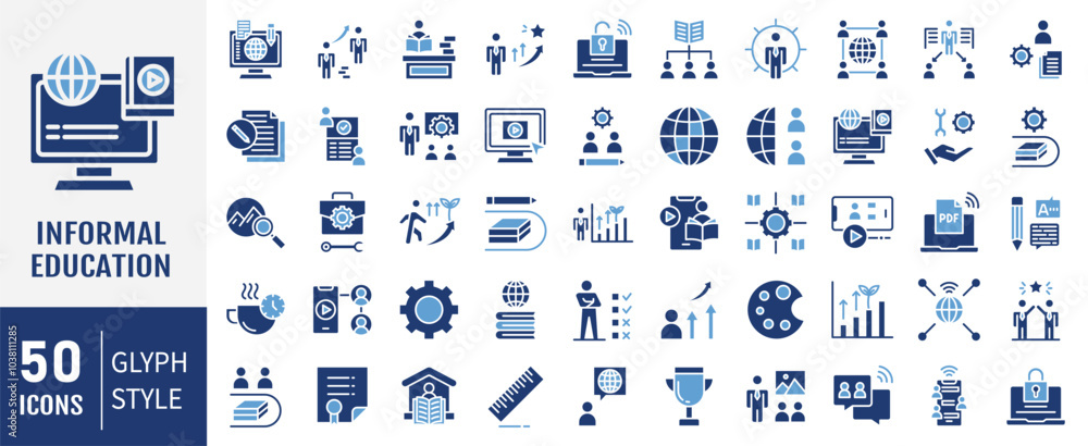 Informal Education icon collection. Containing Skill building workshops, independent study, community classes, non formal, training icon. Simple flat vector. Informal Education icon collection. Containing Skill building workshops, independent study, community classes, non formal, training icon. Simple flat vector.