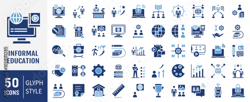 Informal Education icon collection. Containing Skill building workshops, independent study, community classes, non formal, training icon. Simple flat vector.