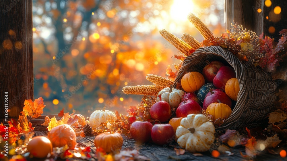 Rustic Autumn Basket in a Cozy Barn by the Window with Warm, Seasonal Tones Rustic Autumn Basket in a Cozy Barn by the Window with Warm, Seasonal Tones