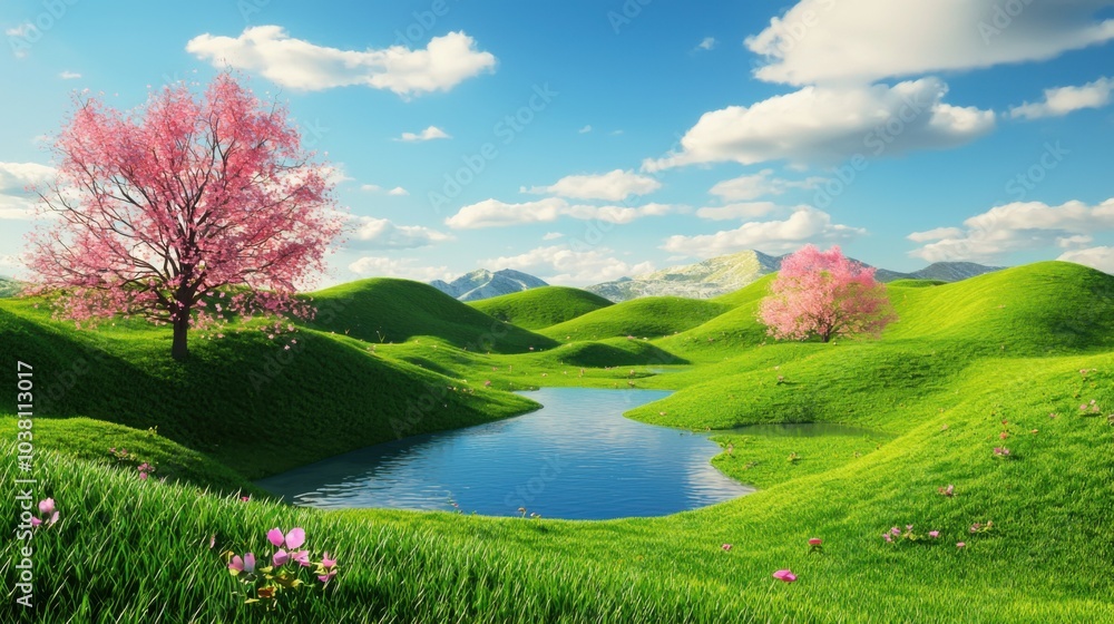 Obraz premium Springtime Fantasy: A 3D Rendered Idyll