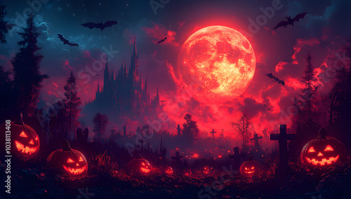 A Spooky Halloween Night Background Featuring Jack-o’-Lanterns, A Graveyard, And Eerie Fog, Perfect For Creating An Atmospheric Halloween Theme. 