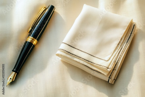 Elegant fountain pen with folded handkerchief