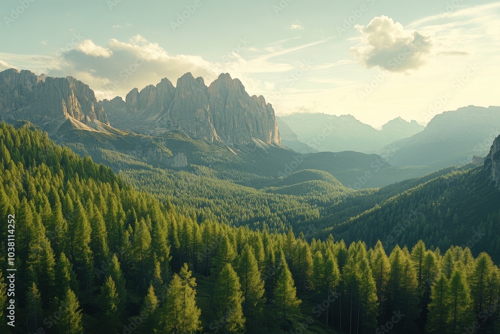 landscape with clouds and green pine trees and plants landscape with clouds and green pine trees and plants