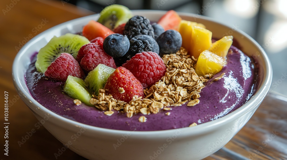 Açaà bowl topped with fresh fruit, nuts, and granola. Açaà bowl topped with fresh fruit, nuts, and granola.