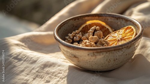 Wallpaper Mural Schale mit Walnüssen und getrockneten Orangen im Sonnenlicht
 Torontodigital.ca